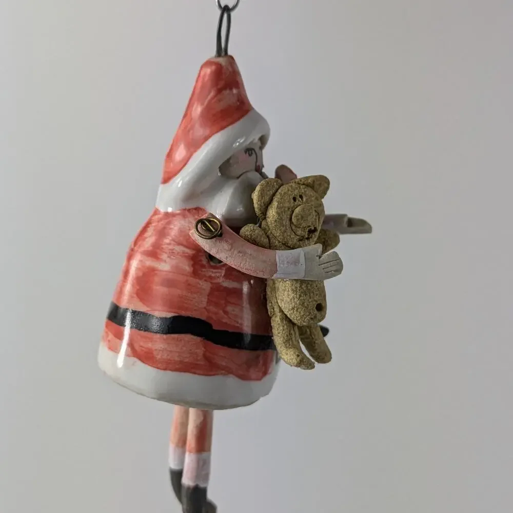 Handmade Santa Christmas Ornament Dangle Skinny Leg OOAK Clay Unique Tradition